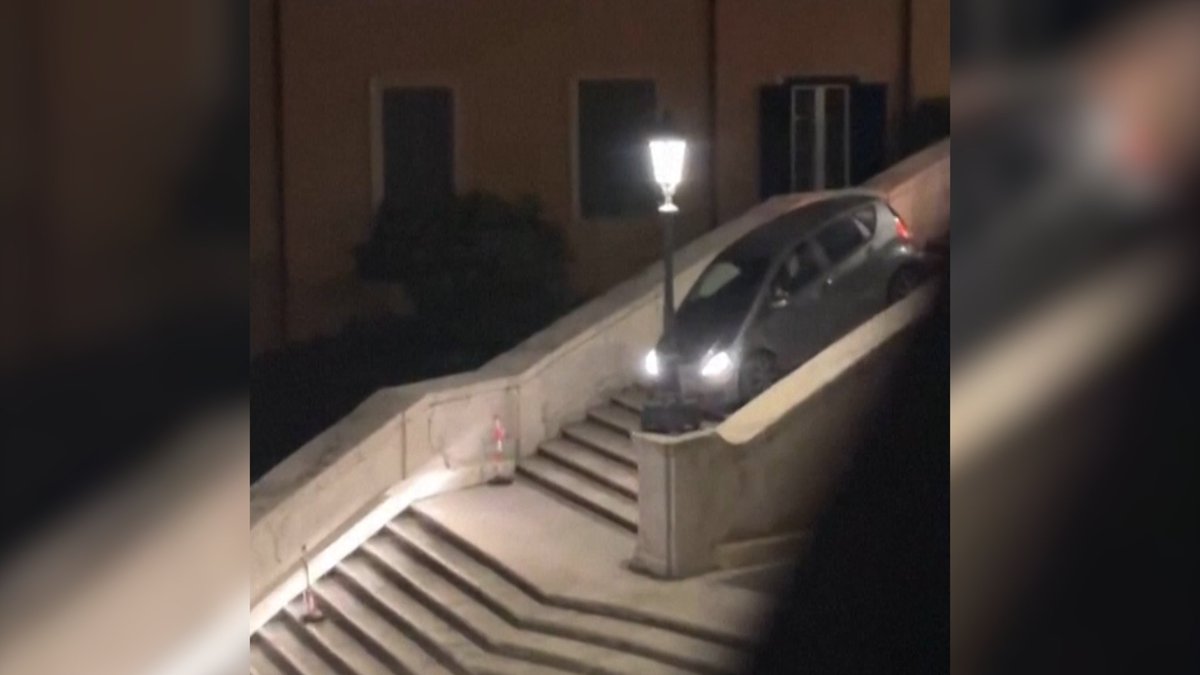 A car hurtling down Rome’s famous 18th century Spanish Steps could be a scene from a Hollywood blockbuster — only this version involves an 80-year-old driver, an awkwardly slow-moving Mercedes and a crane hoisting the vehicle out. The car was later hoisted out by crane.