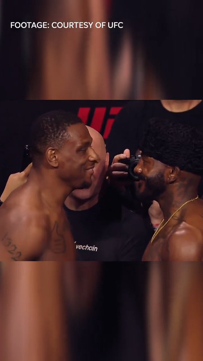 Jamahal Hill was jawing at Khalil Rountree Jr. at the final faceoff for Saturday's #UFCBaku main event. 🗣️ 🎥 UFC