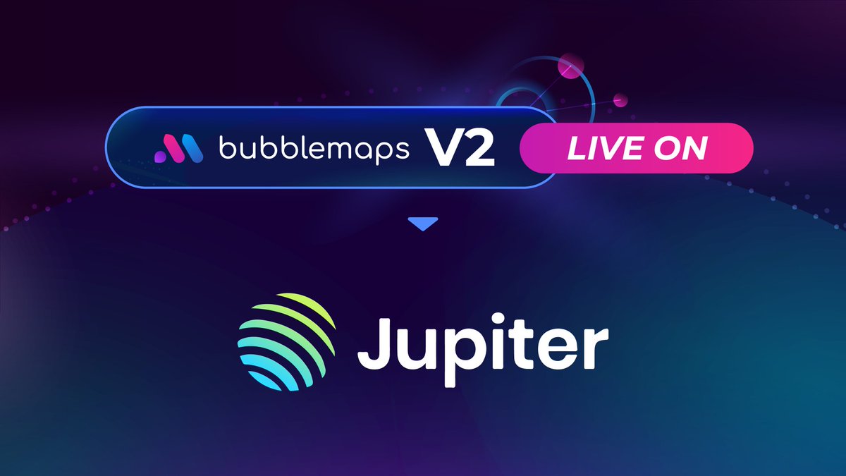 JUPITER INTEGRATES BUBBLEMAPS V2 Bubblemaps is now live on Jupiter (🐱, 🐐) for all tokens! Featuring: > Advanced labeling > Real-time data updates > Magic Nodes to reveal hidden clusters Try it now!