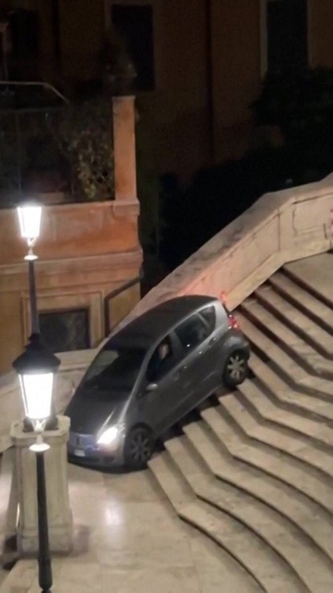An 81-year-old man drove a Mercedes down Rome’s famed Spanish Steps and got stuck halfway. Wearing a suit and tie, he told police he believed he was on his way to work.