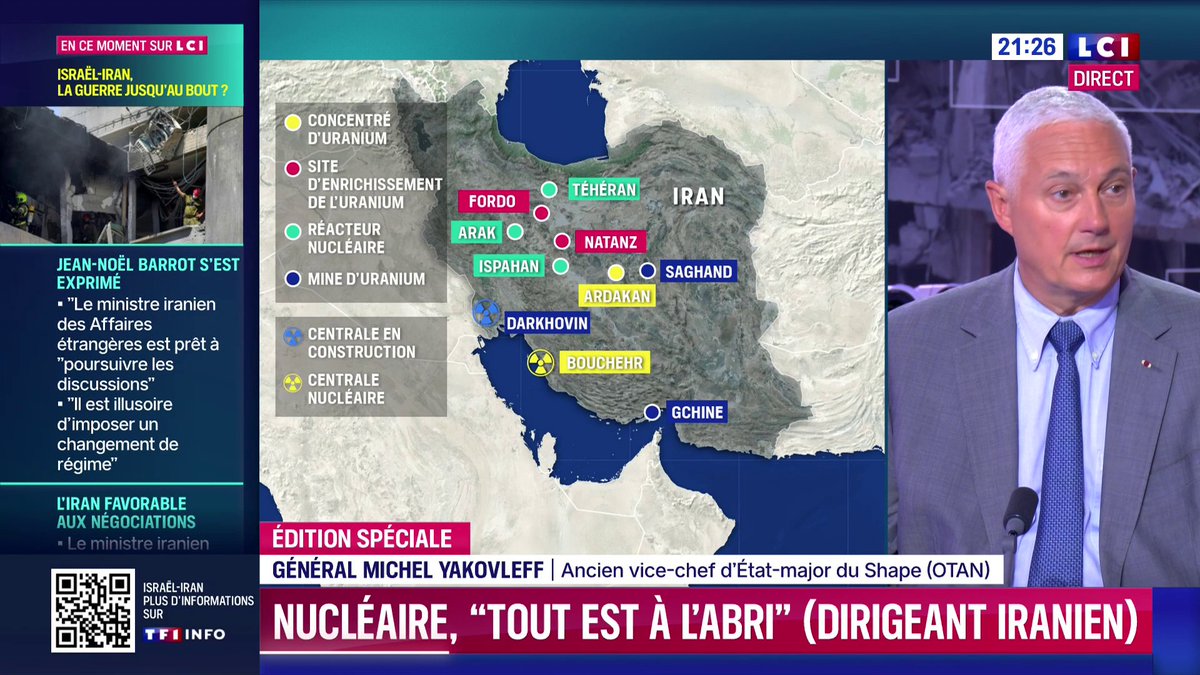 🗣️ "Le régime iranien est incompétent et corrompu, mais il y a des compétences qu'il a, c'est de dissimuler son programme" nucléaire "depuis 40 ans" rappelle le général Michel Yakovleff ▶️ ✦ Margot Haddad ✦