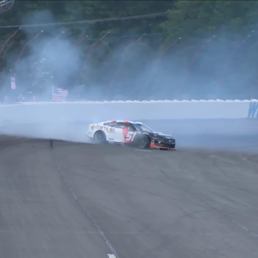 The exit of Turn 3 can be treacherous. This Cody Ware spin pauses the action in Group 1.