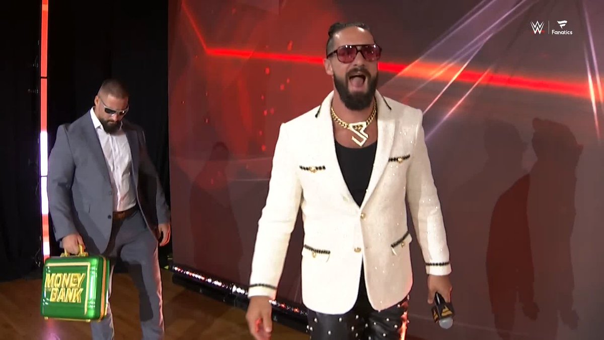 Hold that thought, Jey! Mr. #MITB Seth Rollins and Bronson Steiner have taken over the #SummerSlam Kickoff Show!! 😲 Fanatics Fest Fanatics