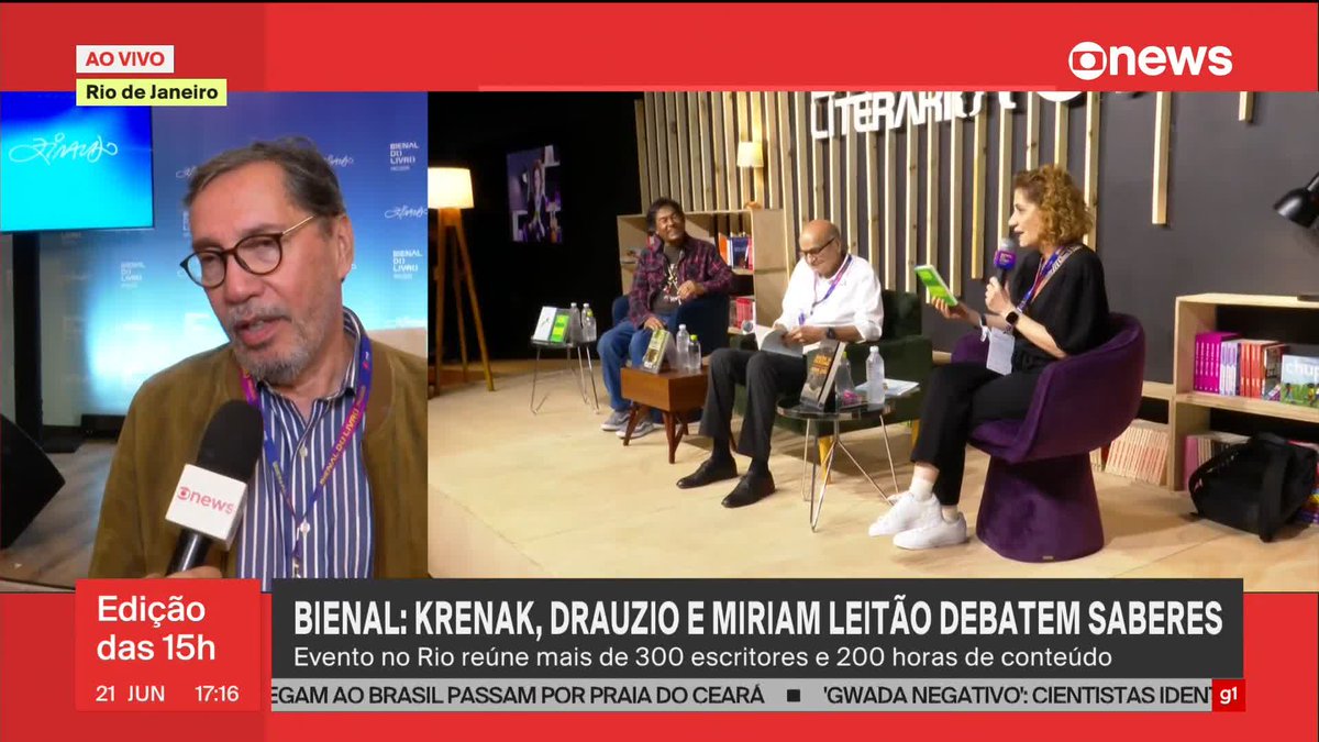 A Bienal do Livro chega ao último fim de semana no Rio de Janeiro, e uma das mesas mais importantes é a Rio de Falas, com a trajetória de 18 imortais da Academia Brasileira de Letras (ABL). Priscilla Moraes conversou com Merval Pereira, Míriam Leitão, Edgard Telles Ribeiro e Ailton Krenak. ➡ Assista na #GloboNews: