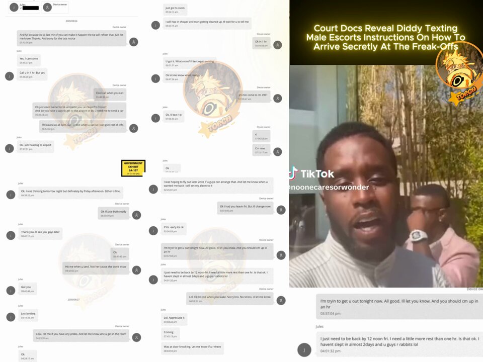 Prosecutors just dropped text messages showing a Diddy escort getting step-by-step instructions for a paid trip to join a MARTHON FREAK OFF ''I need more than 1 hour to rest, I haven't slept in 2 days, you guys are RABBITS lol...'' 😳😭