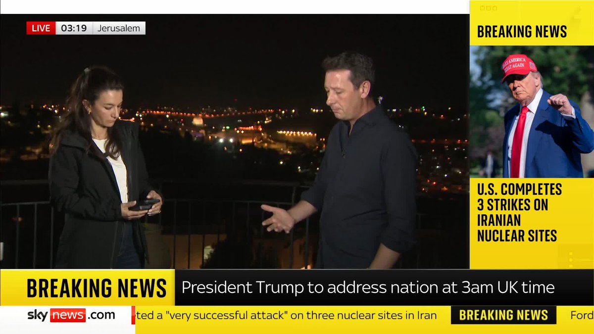 What could happen next after the US carried out attacks on three nuclear sites in Iran? @AliBunkallSky joins Yalda Hakim in Jerusalem with the latest Latest updates: 📺 Sky 501, Virgin 602