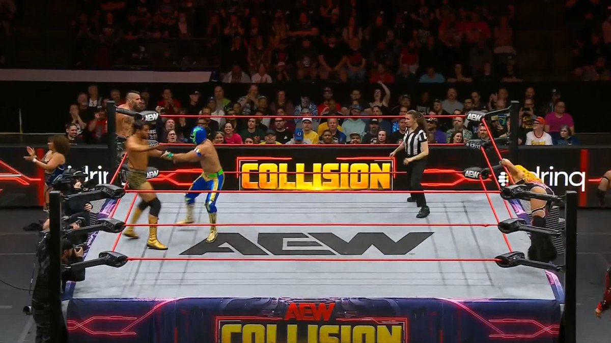 MxM Collection came together to get one over on Hologram! Watch #AEWCollision LIVE on TNT &amp; MAX