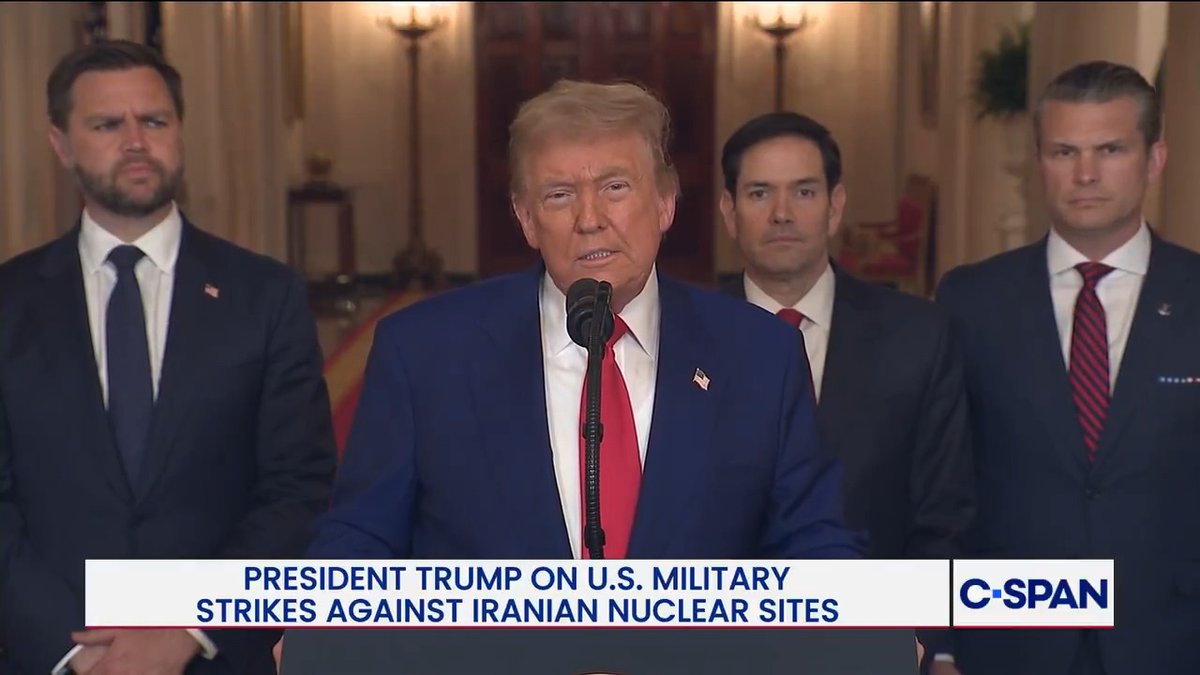President Trump: "The strikes were a spectacular military success. Iran's key nuclear enrichment facilities have been completely and totally obliterated. Iran, the bully of the Middle East, must now make peace. If they do not future attacks will be far greater and a lot easier."