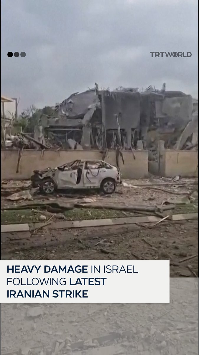 Buildings have been severely damaged in central Israel after Iran's retaliatory strike on 22 June. One building was reduced to rubble, and significant damage was reported to others in the area. โThis is a large-scale destruction site. Several two-storey residential buildings were severely damaged, and some collapsed,โ Magen David Adom (MDA) said