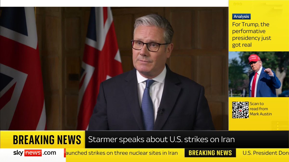 'Do you agree escalation seems very real, and are you prepared to offer UK military support if needed?' Sir Keir Starmer: 'My focus is on de-escalation... The UK was not involved in the attacks.' The PM speaks following the US attack on Iran's military nuclear facilities.