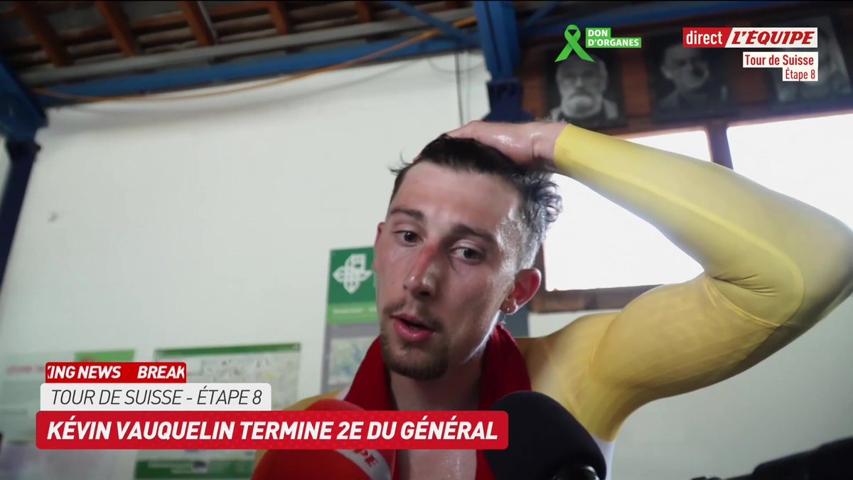 Kévin Vauquelin à la chaine L'Équipe : « Je suis forcément déçu. (…) Mais être 2e du Tour de Suisse, avec des paliers de passés pour ma carrière en une semaine, c'est juste phénoménal. Je pense qu'on peut se satisfaire de ça. » #TourdeSuisse