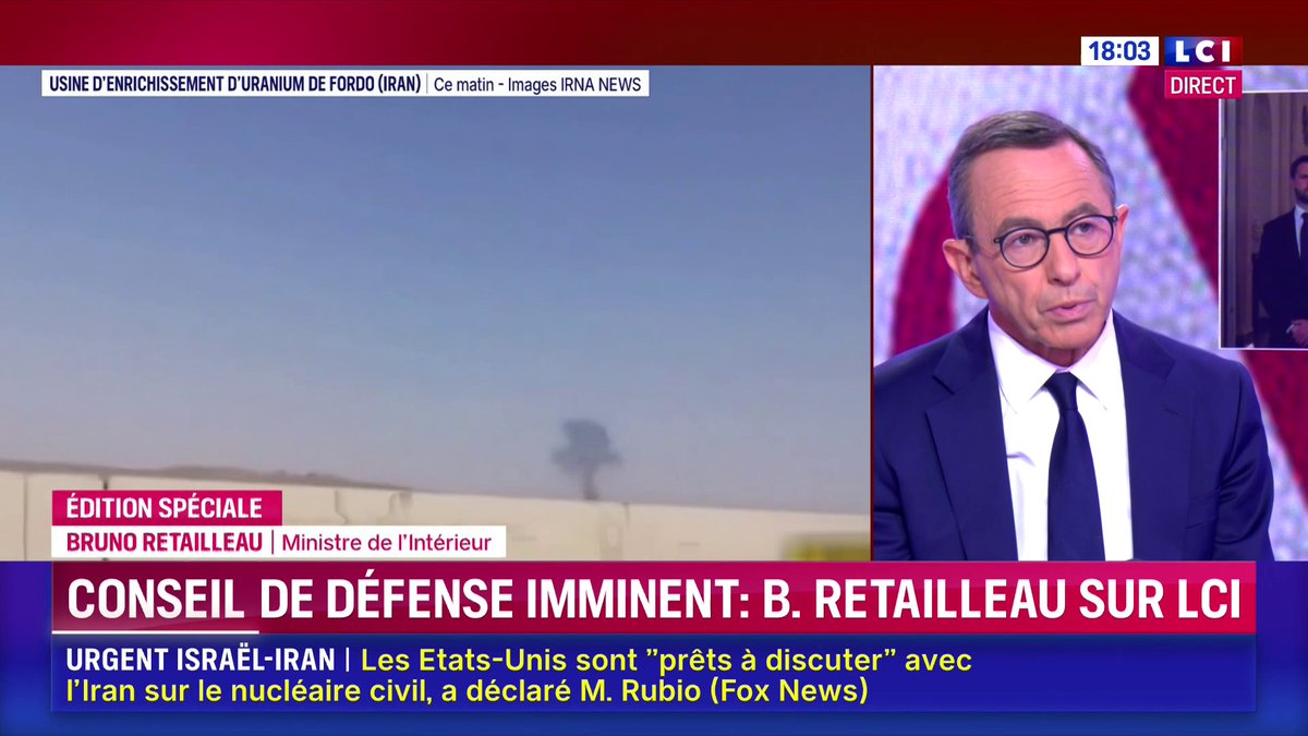 Frappes américaines en Iran : « On ne change pas un régime à coups de bombes et de missiles » affirme Bruno Retailleau ▶️ Darius Rochebin