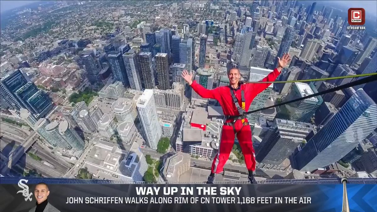 "I would've never done this had I not been dared on live TV." John Schriffen said hello to Toronto from the TOP of the CN Tower 🤯