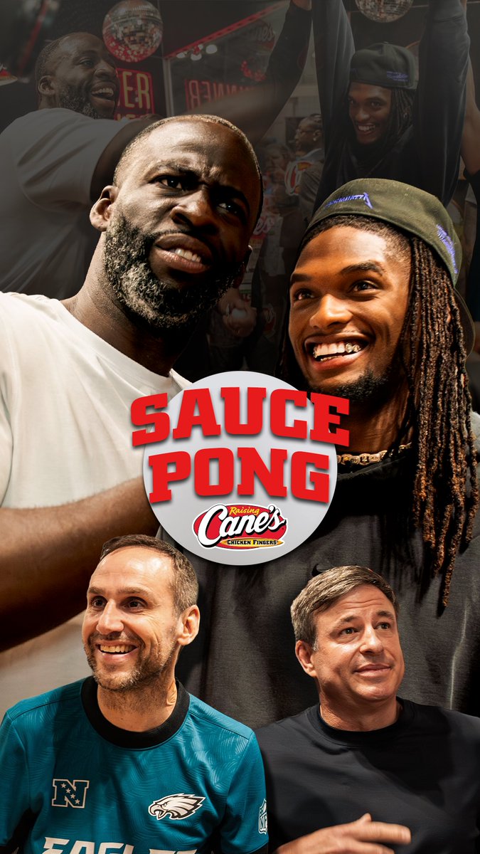 .Draymond Green, CeeDee Lamb, Michael Rubin and Todd Graves Cane’s Sauce pong Fanatics Fest . Apparently no rules.