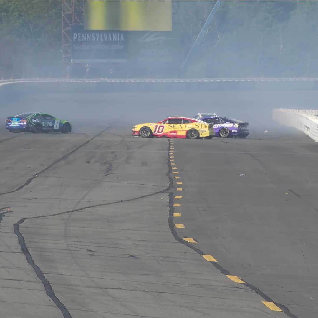 Trouble at the rear of the field collects multiple cars!