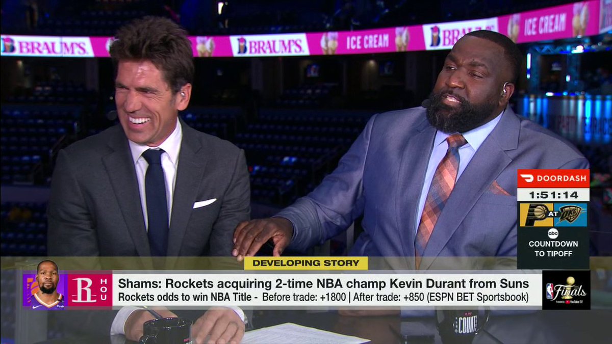 "This is H-Town flavor. Hey, mane. Say, mane. Kevin Durant is coming to Houston, mane." 😤 Kendrick Perkins loves KD's newest landing place 😂