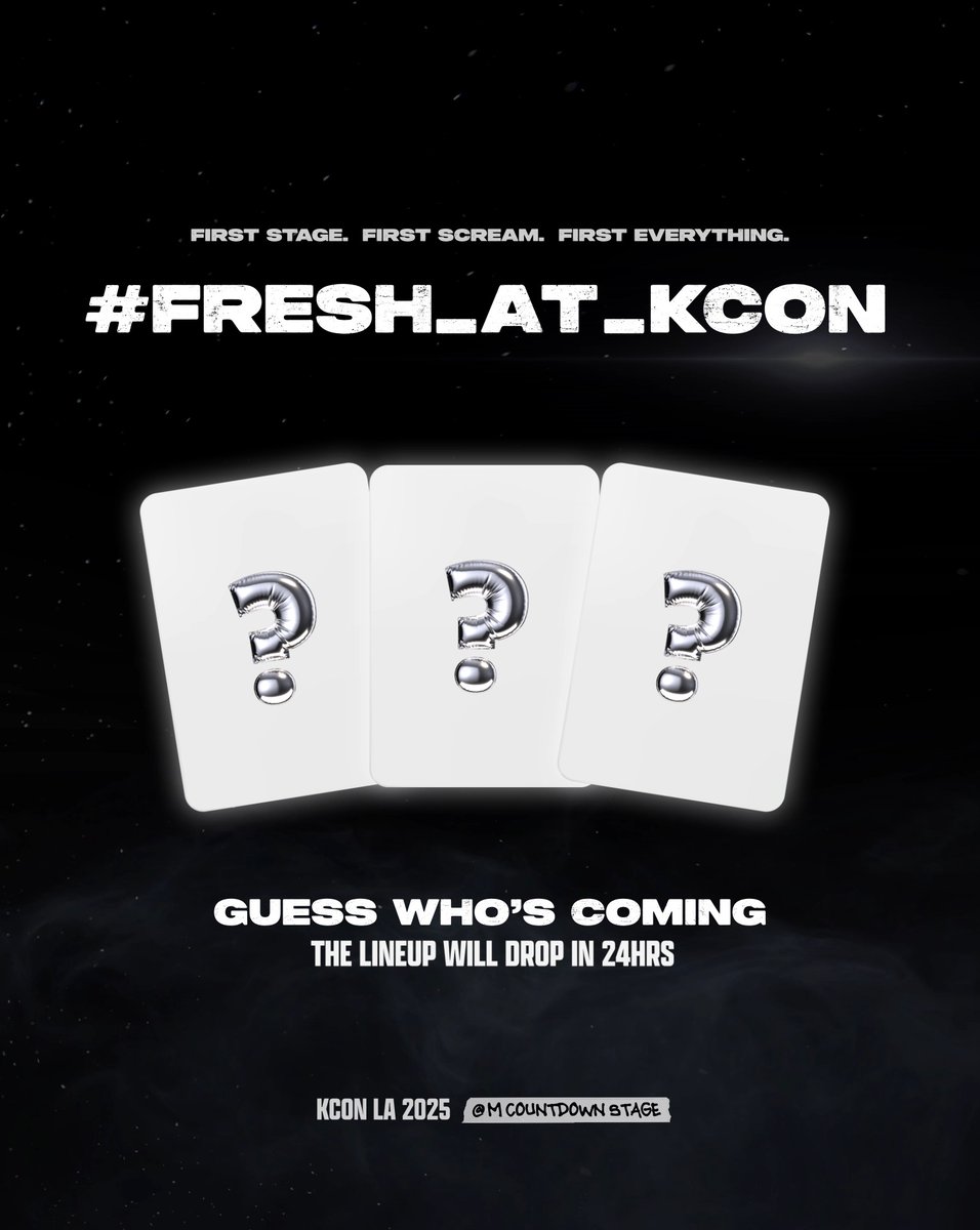 [#KCONLA2025] #FRESH_AT_KCON First Stage. First Scream. First Everything. A Rookie So Fresh, It’s Still a Secret 👀 Guess who will come! - ► Get your Ticket Now! 🔗 📌 Ticket Info 🔗 🎟️ KCON EXPRESS / FAST PASS 🔗 - ✅ For more information about KCON, visit Mnet Plus APP and - KCON LA 2025 AUG 1-3 Arena, LA Convention Center Let's #KCON