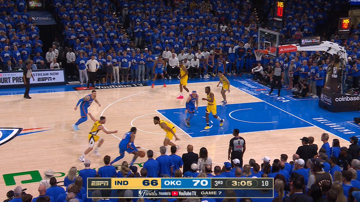 CASON WALLACE 3. I-HART STEAL. CASON WALLACE TOUGH LAY. OKC is mayhem as the Thunder go up 9 in GAME 7 on ABC 🗣️🔊🔊