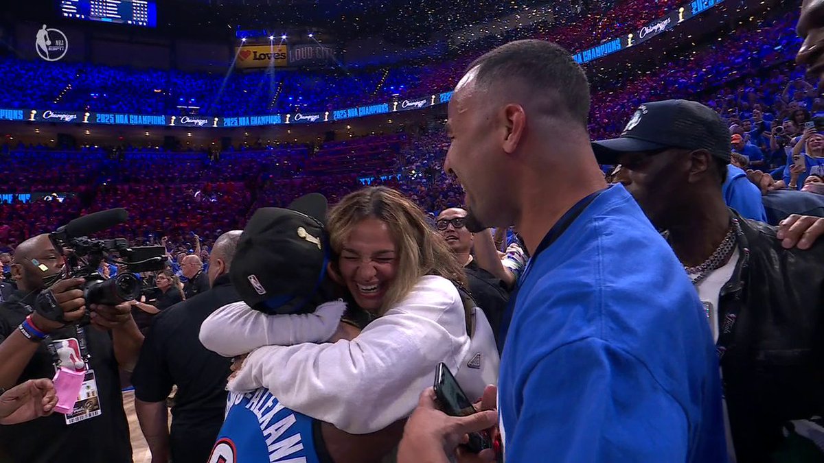 Shai celebrating the #NBAFinals win with his wife Hailey Summers 💙