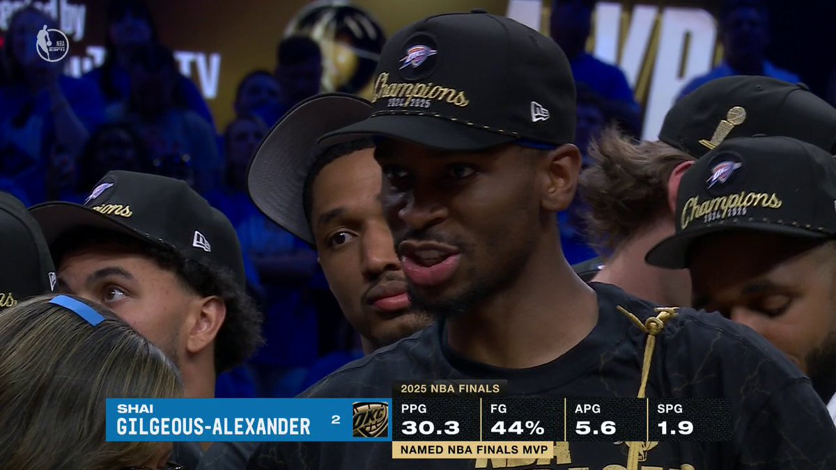 SGA is the first player in 25 years to win regular season MVP, the scoring title and Finals MVP in the same season 👏 What an unbelievable run 🏆