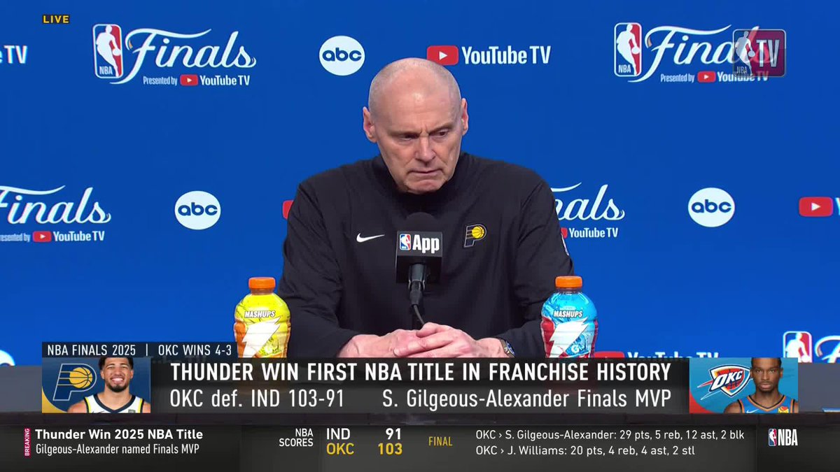 "What happened with Tyrese, all of our hearts dropped... He authored one of the great individual Playoff runs in the history of the NBA." 🗣️ Rick Carlisle sends best wishes to Tyrese Haliburton while expressing pride for the run Hali & the Pacers had this postseason 🙏
