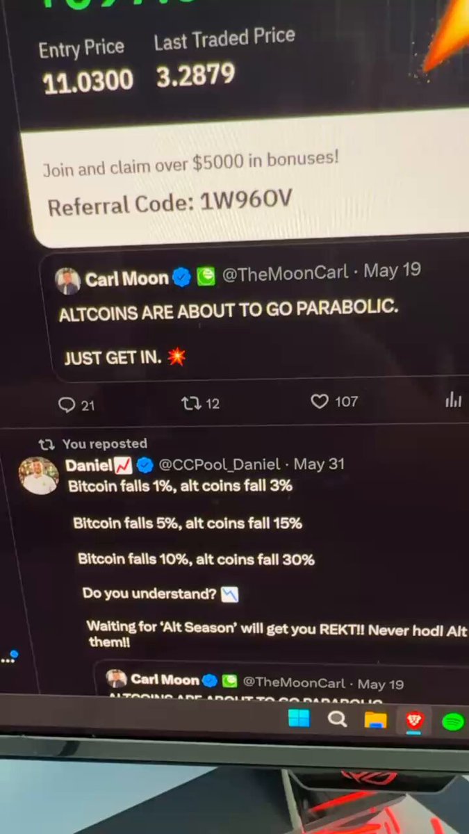 Just as Carl told everyone to buy Alt Coins at the high, before a 50% crash, he is now telling everyone to SELL ALL THEIR BITCOIN, and OPEN SHORT TRADES after this crash has happened WAKE UP BEFORE ITS TOO LATE! Please 🙏