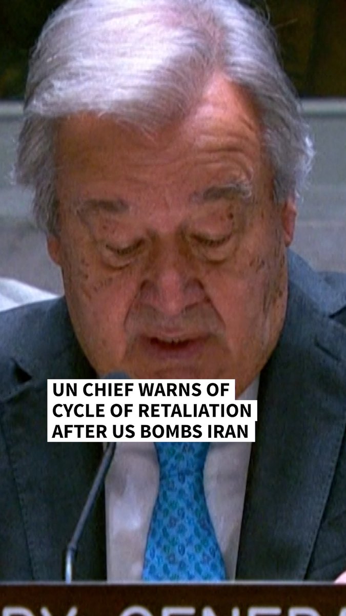 VIDEO: 🇺🇸 🇮🇷 UN chief warns of cycle of retaliation after US bombs Iran Antonio Guterres warned on Sunday against yet 'another cycle of destruction' and retaliation following the US strikes on Iran's nuclear facilities, which he said marked a 'perilous turn'