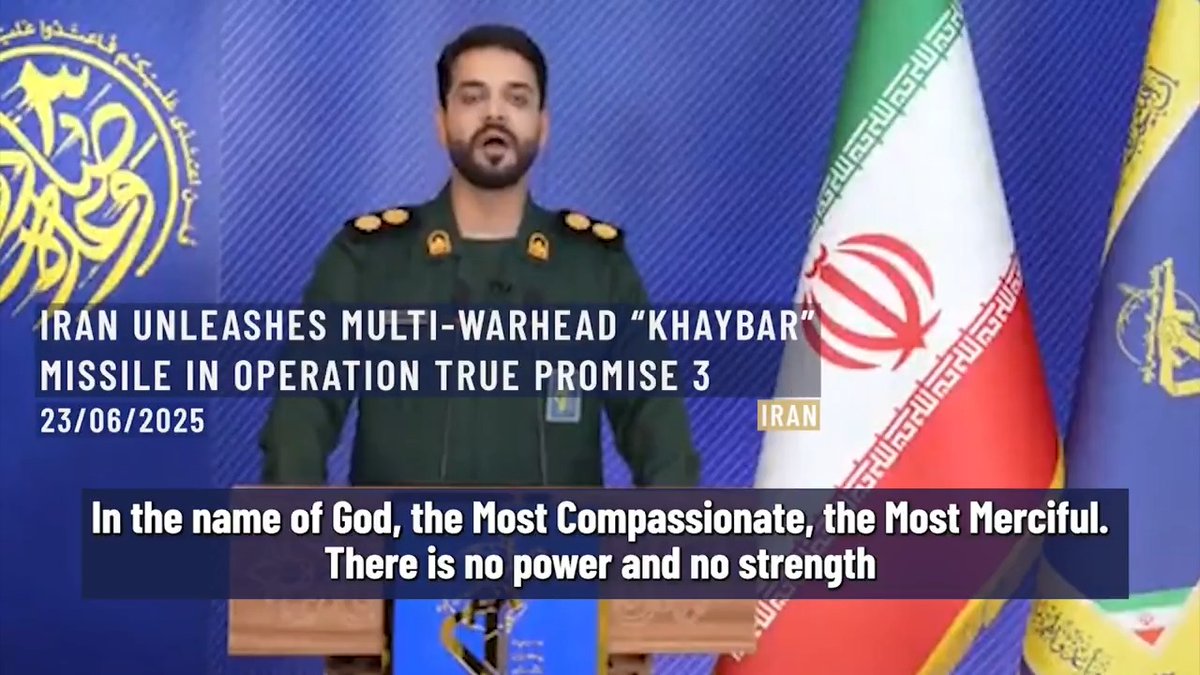 ⚡️⭕️ The spokesperson for Operation "True Promise 3" confirms the unprecedented deployment of the Qadr H multi-warhead ballistic missile. With advanced tactics and heightened precision, the missile barrage targeted strategic sites across the occupied territories—north, center, and south—delivering intensified destruction and tactical surprise. Iran. 23rd of June, 2025.