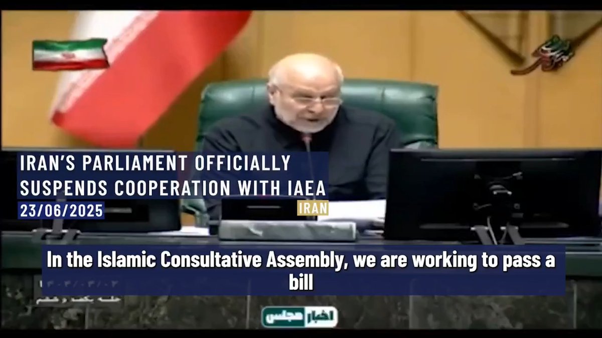 ⚡️⭕️The moment Iran’s Islamic Consultative Assembly (Majlis) formally announces that Iran is working on a bill for the suspension of cooperation with the International Atomic Energy Agency (IAEA). Iran. 23rd of June, 2025.