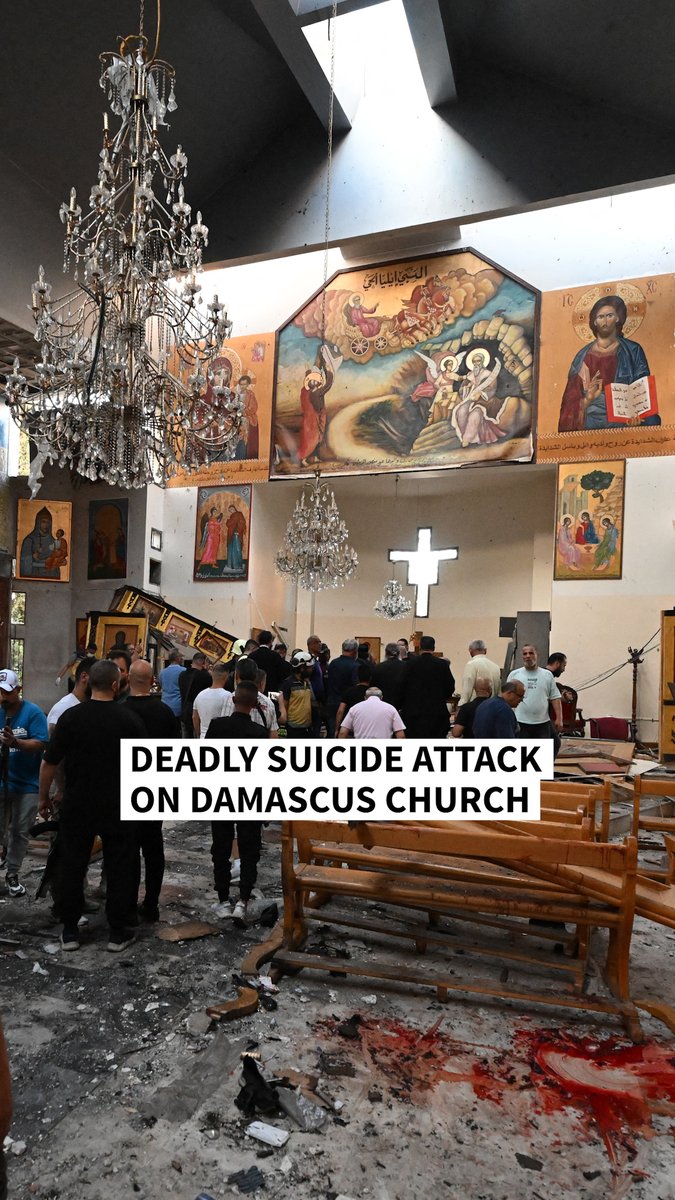 VIDEO: 🇸🇾 Suicide attack on Damascus church kills at least 22 A shooting and suicide bombing at the church during a packed Sunday service killed at least 22 people, authorities said, blaming a member of the Islamic State group for the unprecedented attack #AFPVertical
