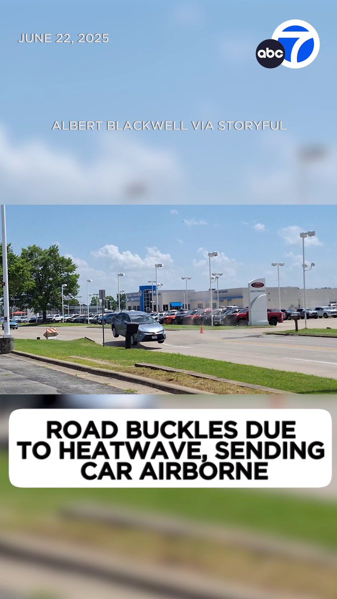 Incredible video captured the moment a road buckled and sent a car flying as a heatwave impacted Missouri on Sunday.