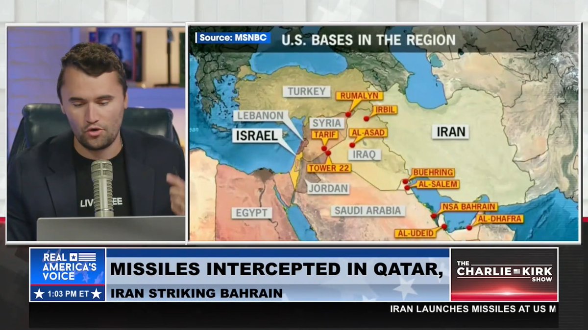 IRAN ANNOUNCES OPERATION AGAINST THE U.S. COALITION OF THE AIR BASE AL UDEID - THREE REPORTS OF IMPACT AT U.S. BASE. Charlie Kirk: “Is this a one and done?”
