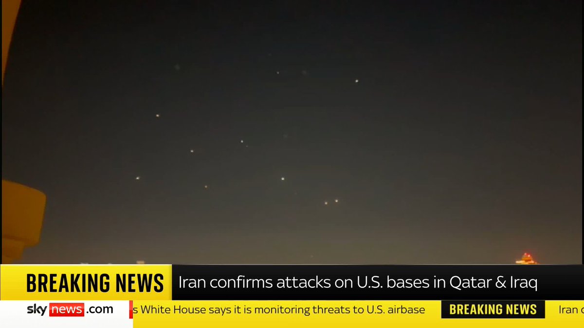 Iran's Tasnim news agency says missiles have targeted US bases in Qatar and Iraq, according to Reuters. Mark Stone has the latest. More here: 📺 Sky 501, Virgin 602, Freeview 233 and YouTube