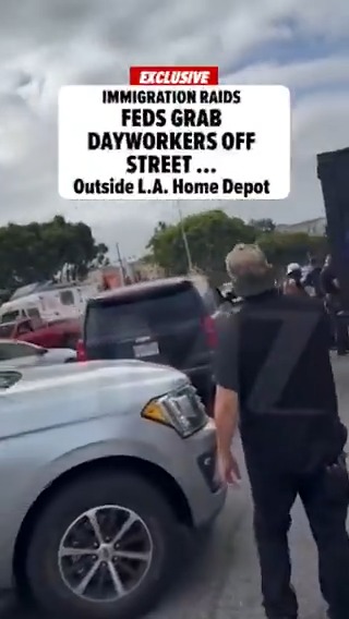 TMZ obtained video showing a swarm of feds the Home Depot in Playa Vista, CA -- some wearing U.S. Customs and Border Patrol vests -- pulling up in 3 SUVs and questioning a man who was parked on the curb in a hauling truck, looking for work.