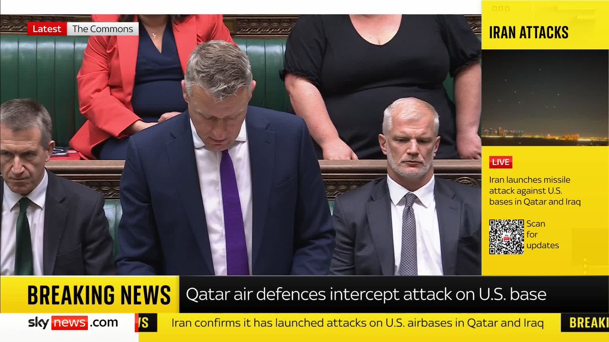 "The UK government utterly condemns any escalation." Defence minister Luke Pollard reacts to Iran launching missiles at US bases in Qatar and Iraq. Read more: 📺 Sky 501, Virgin 602, Freeview 233 and YouTube