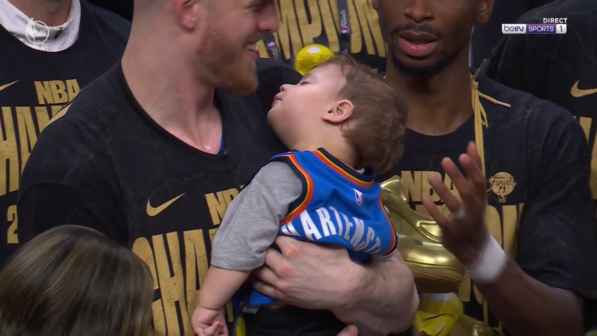 SGA’s dad instincts kick in and the Finals MVP dishes out one more assist by reminding Hart to support his baby’s head.