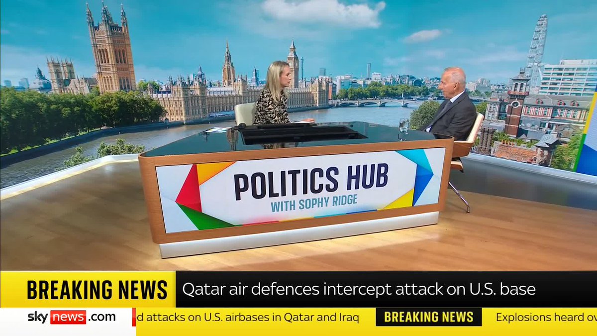 "We're in another escalatory spiral." Sophy Ridge speaks with former UK national security adviser Lord Ricketts after Iran targeted a US base in Qatar. Read more: 📺 Sky 501, Virgin 602, Freeview 233 and YouTube