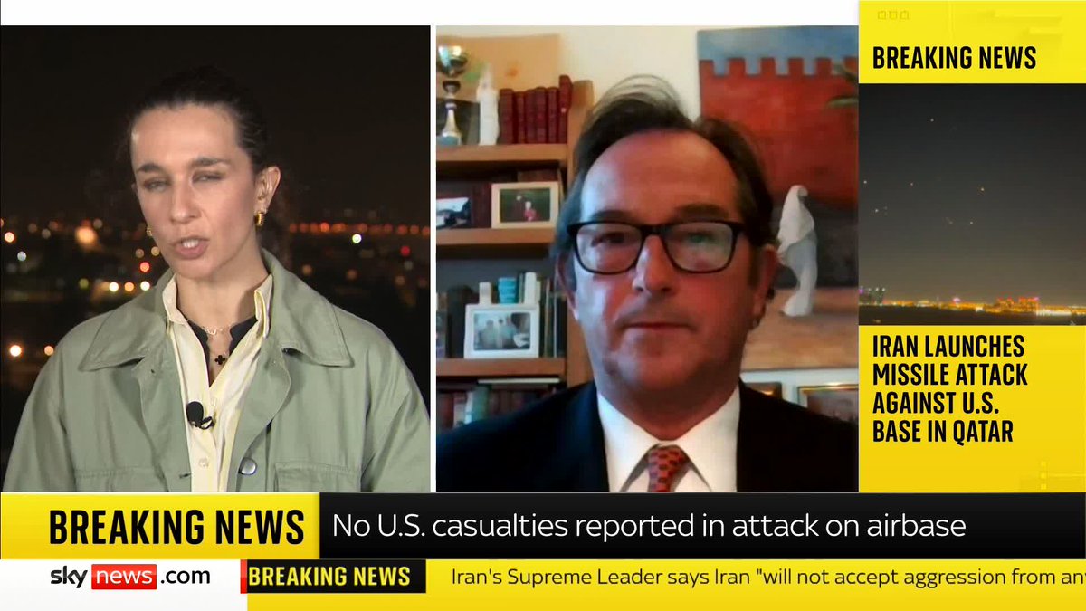 "The level of trust is at a very low level between Iran and the US." Yalda Hakim speaks with former UK ambassador to Iran, Nicholas Hopton on Iran's mindset after they launched a missile strike on a US base in Qatar. Read more: 📺 Sky 501