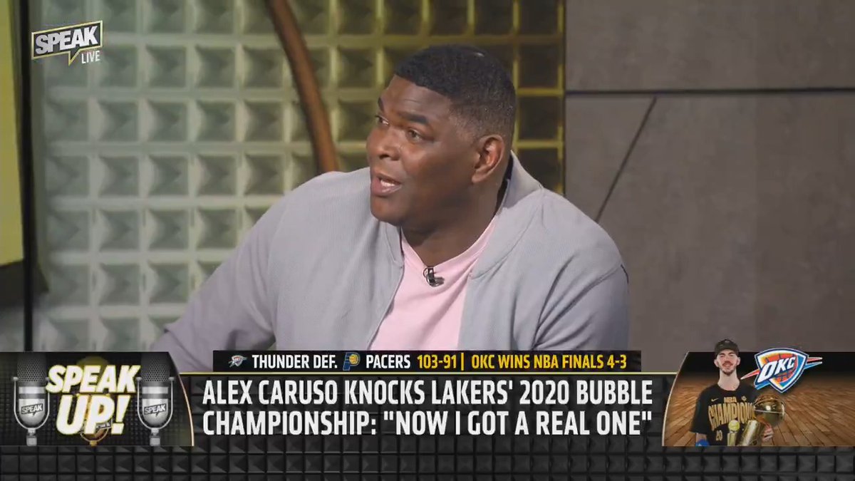 .@Keyshawn reacts to Alex Caruso knocking his Lakers' 2020 bubble championship 😅 "He should just give it back though. Mail the ring back to Jeanie Buss &amp; company and keep it pushing."