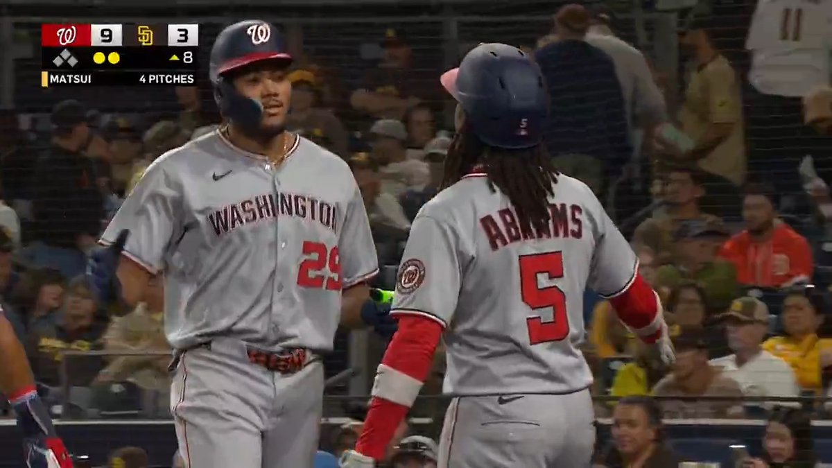 James Wood + CJ Abrams vs. Padres on Monday: 6 H 1 HR 4 RBI 6 Runs