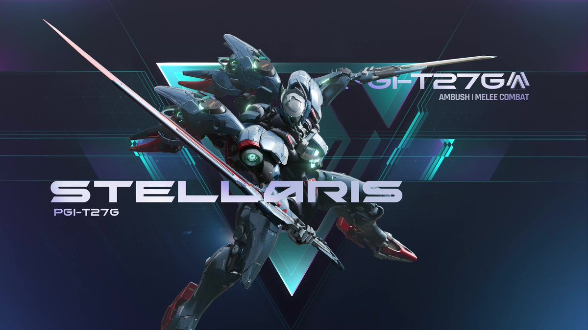 PGI-T27G -STELLARIS Manufacturer: PyroGenesis Industries Height: 16.3 meters Gross Weight: 22.9 tons A light brawler designed for recon and the elimination of key targets. Stellaris can execute fast and decisive victories.