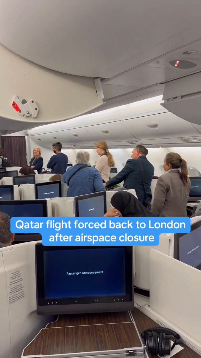 My Qatar flight was forced to return to London after the airspace closure. This is what it was like in real time. But passengers from our A380 and 2 other flights that were rerouted back remain stranded at Heathrow with little help from Qatar Airways
