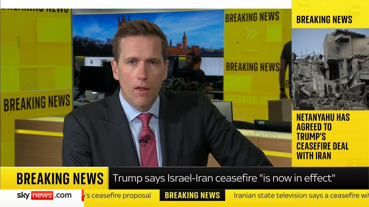 BREAKING: Israel confirms agreement to ceasefire proposal with Iran 📺 Sky 501, Virgin 602, Freeview 233 and YouTube