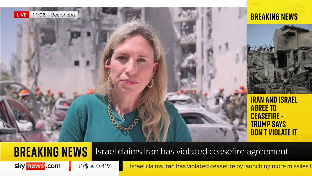 BREAKING: Israel has claimed Iran has violated the ceasefire agreement. Sky's Cordelia Lynch has the latest live from Beersheba 📺 Sky 501 and YouTube