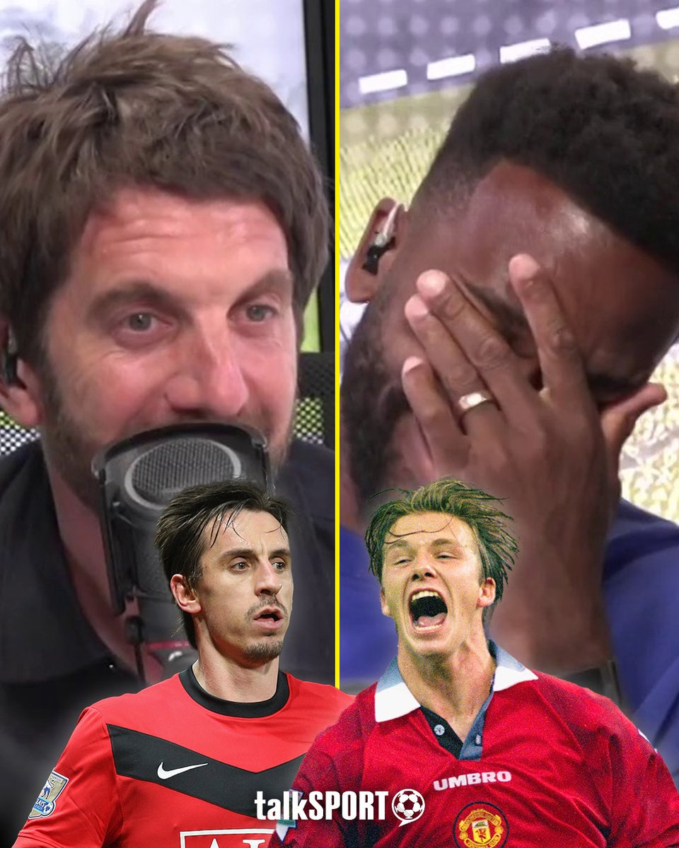 🤩 Andy: "Gary Neville at right-back..." 🤨 Darren: "You're telling me Gary Neville was better than Cafu!?" #MUFC fan @AndyGoldstein05's named his all-time World XI and it left Darren Bent stunned! 🤯