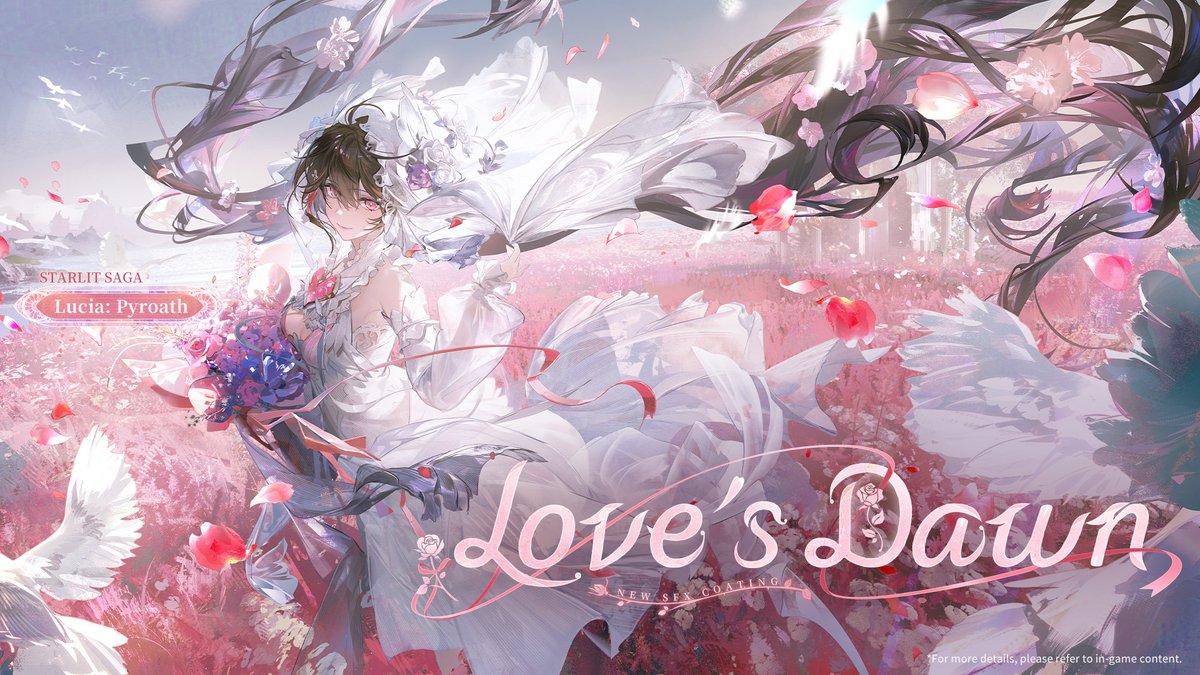 [Punishing: Gray Raven | New SFX Coating: Love's Dawn PV] Sacred vows converge at the break of dawn, demonstrating their love loyal and true. As the bell tolls, and white doves softly coo, amidst a cascade of peach blossoms, within an ancient sanctuary. #punishinggrayraven #PGR