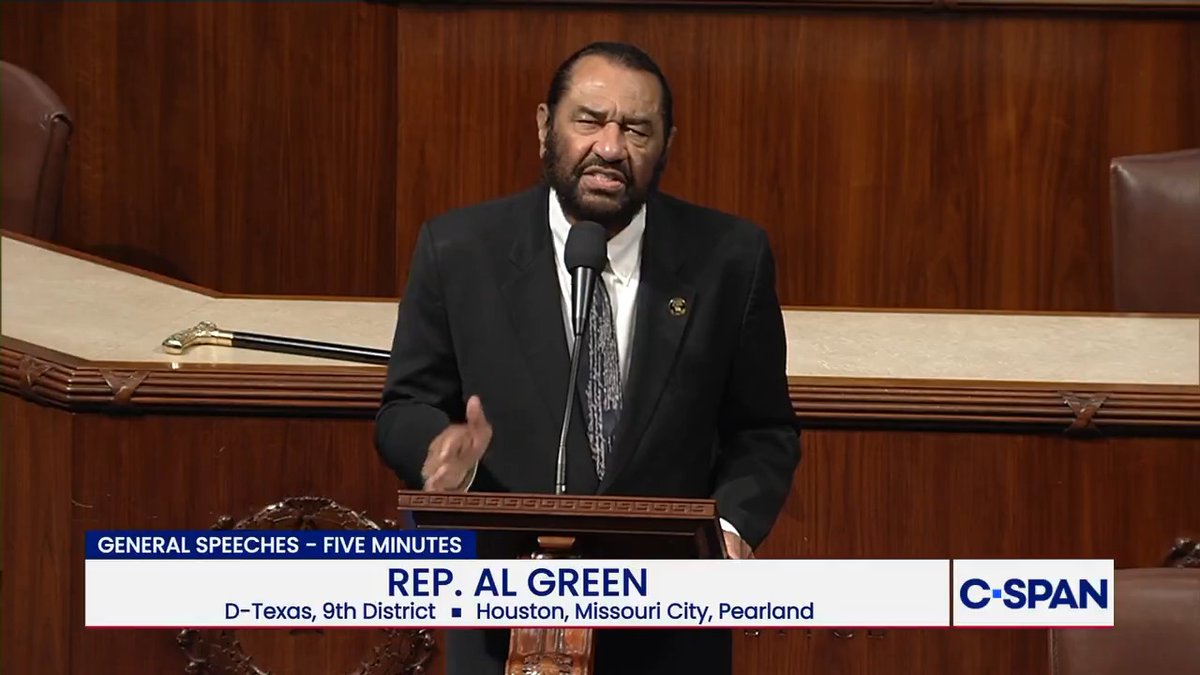 .U.S. Representative Al Green: "I believe that the president of the United States has committed an impeachable act...Later today, I bring these articles of impeachment to the floor, and I will call for a vote. I believe that the hour of decision is upon us..."