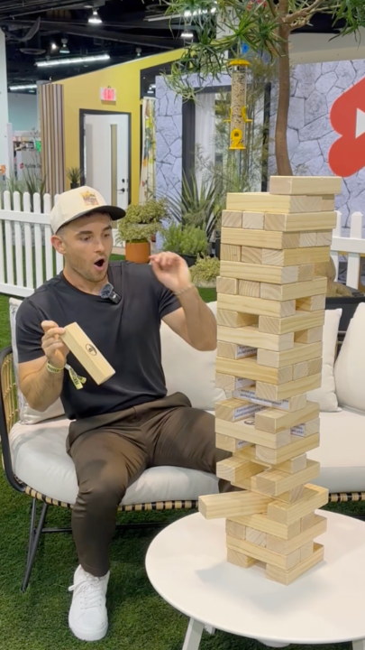 giant Jenga + creator questions = total chaos 😅 sam did not fold 🧱 #VidConAN25