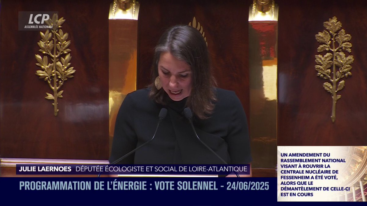Energie : "M. Attal, vous n'avez participé à aucun des scrutins publics lors des débats la semaine dernière", pointe Julie Laernoes (Ecologiste et social). "Vous avez laissé la gauche et les Ecologistes seuls au front à porter la vérité scientifique. [...] Réveillez-vous !" #DirectAN