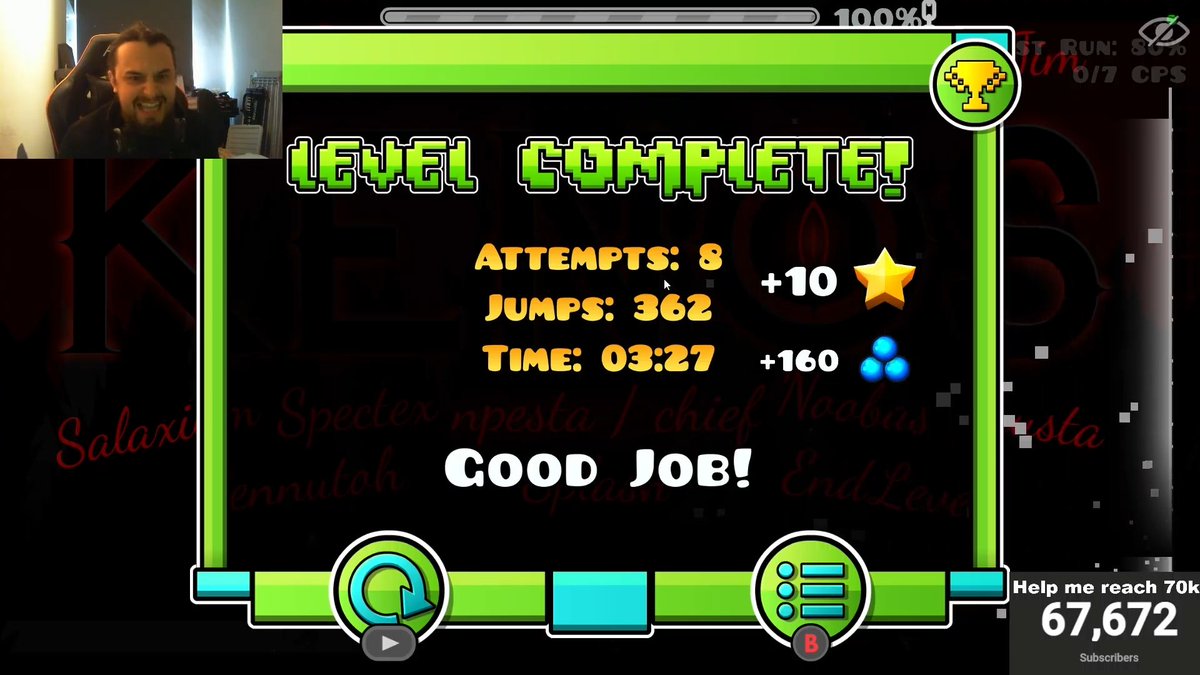 Content creator Brandon Larkin has beaten 'Kenos' in 37,290 attempts! 🎉